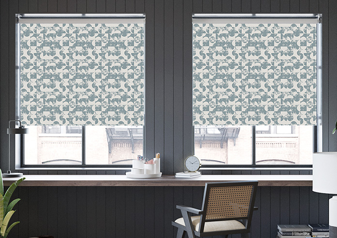 Circular Relief Print, Cadet Blue - Roller Blind - Image 3
